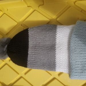 New! Hand Knitted Stylish Knit Beanie with Pom Pom - Black, Gray, and White